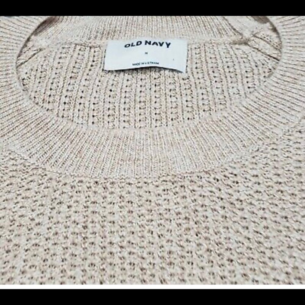 Old Navy Sweater Women M Medium Beige Pullover Crew Neck Long Sleeve Hi-Low Knit